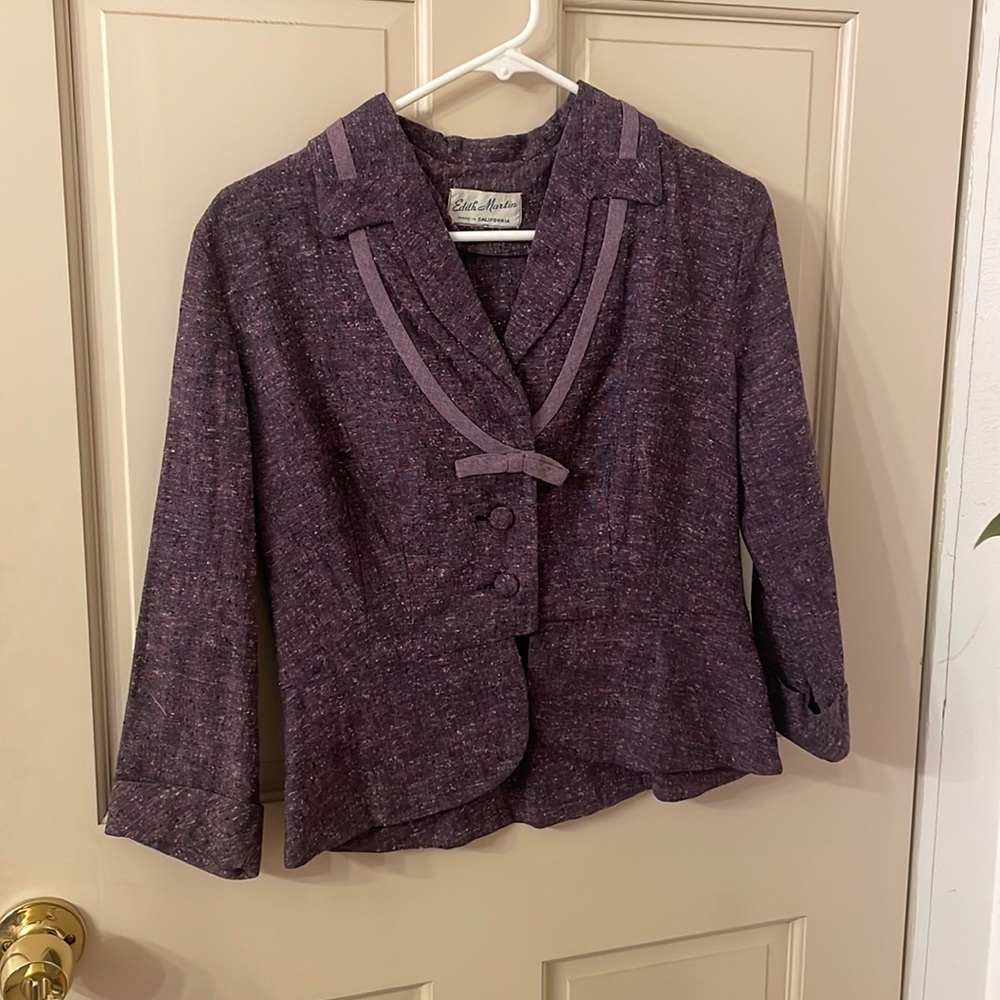 Vintage 1940s Rockabilly Purple Womens Blazer Jacket Top Sz: S/M Waist: 28”